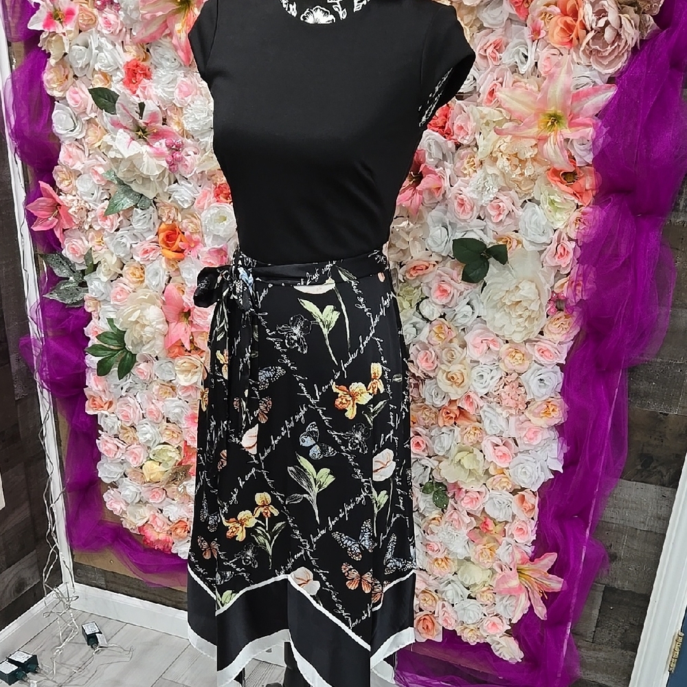 Floral Black Dress with Butterfly Print